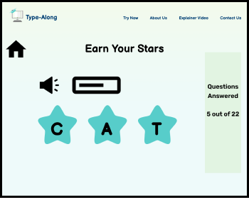 A screenshot of the 'Earn Your Stars' game where stars are awarded for correctly typing words with the same sound but different spellings.